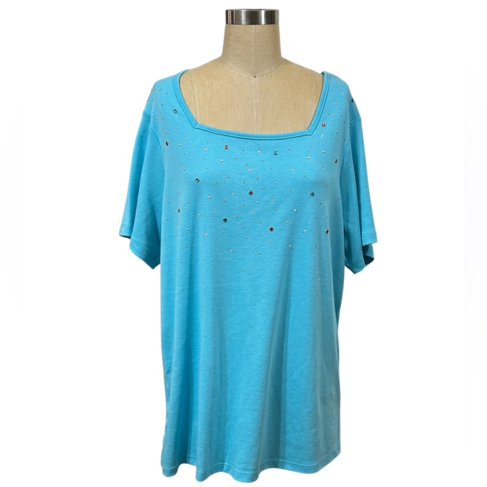 Quacker Factory by Jeanne Bice Light Blue Embellished Women's Top size 1X